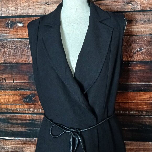H&M Blazer Wrap Dress Size M Black Tie Belt Sleeveless Lined - Picture 4 of 9